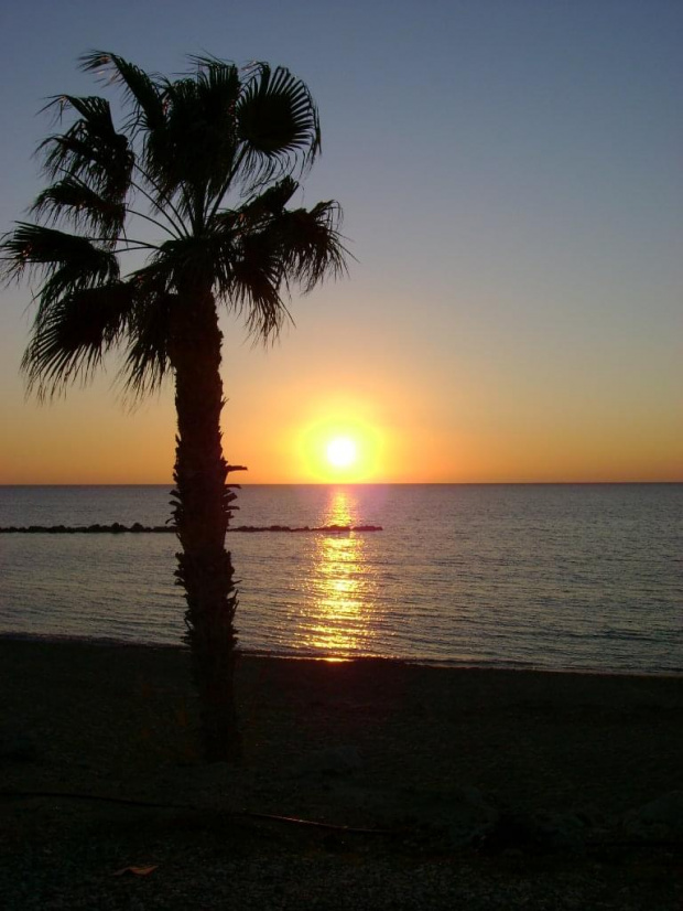 Cypr,Pafos,morze,zachod slonca na plazy municypialnej #Cypr #Pafos #plaza #palma #ZachodSlonce #MorzeSrodziemne