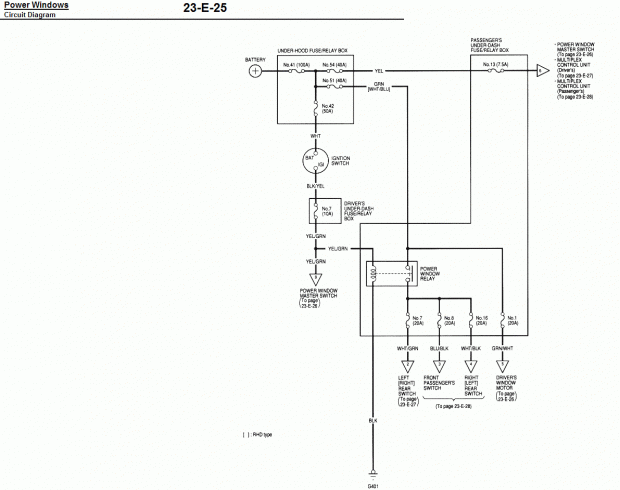 Schemat elektrycznych szyb Honda Accord