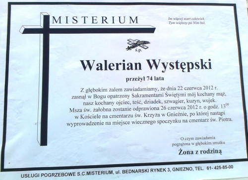 Walerian Występski 1938-2012
autor: Przewodnik po cmentarzach gnieźnieńskich. #Gniezno