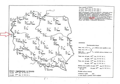 Temperatura maksymalna w Polsce 30 lipca 1994 #UpałyWPolsce #Lipiec1994 #lato