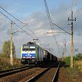 18.10.2008 Kostrzyn - Ługi Górzyckie EU43-001 zbliża się do Ług Górzyckich z pociągiem towarowym TET 71060 rel.Seddin - Małaszewicze Płd.