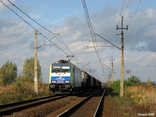 18.10.2008 Kostrzyn - Ługi Górzyckie EU43-001 zbliża się do Ług Górzyckich z pociągiem towarowym TET 71060 rel.Seddin - Małaszewicze Płd.