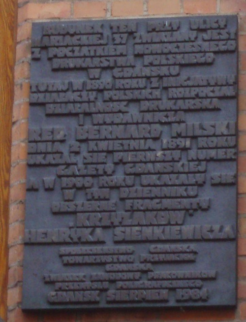 Talblica ku czci Bernarda Zygmunta Milskiego przy ul. Mariackiej 37.