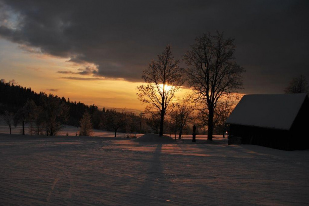 #zima #czechy #góry #śnieg #ZachódSłońca #drzewa