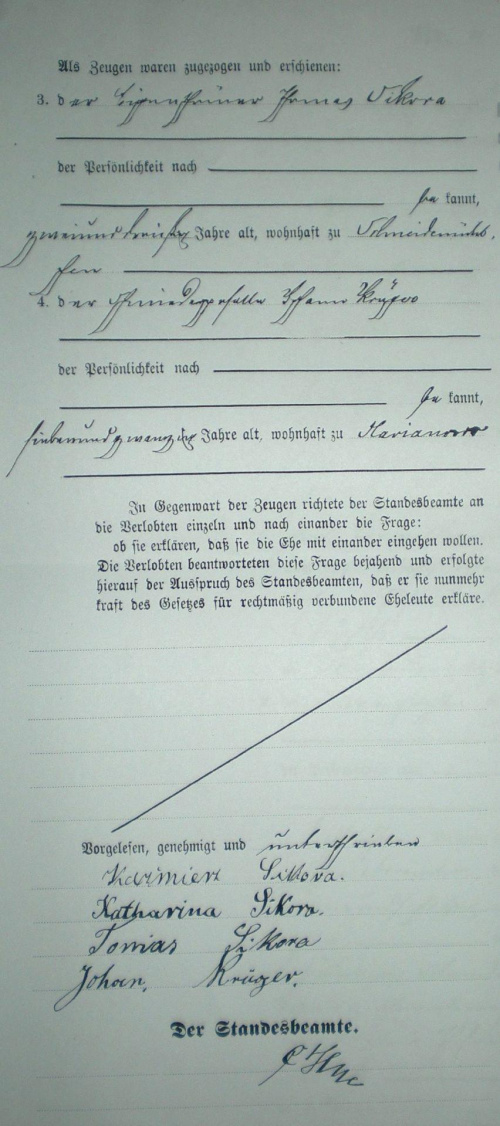 akt małżeństwa, USC Potrzebowice, pismo staroniemiecki rok 1884, strona2 #genealogia #metryka