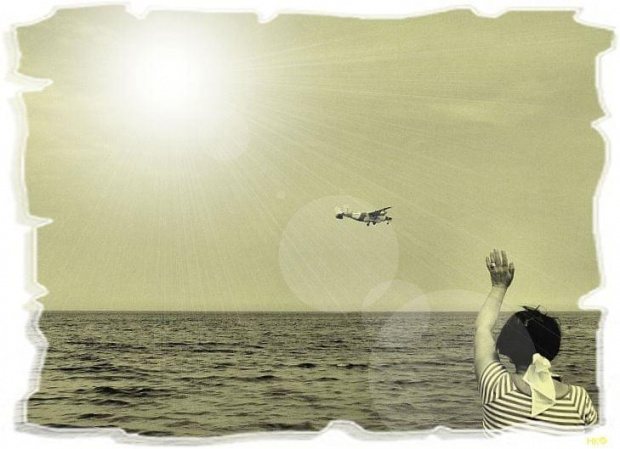 ...jak ze starej fotografii... #przeróbki #inaczej #samolot #słońce #światło #morze #widok #Irena
