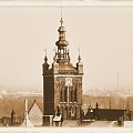 Gdańsk - widok z Fortów Napoleońskich na kościół św. Katarzyny #Gdańsk #widoki #StaraFotografia #sepia #zabytki